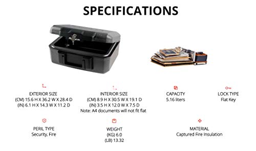 SentrySafe Fireproof Safe with Key Lock, Chest Lock Box for Home or Travel Secures Money, Documents, 0.18 Cubic Feet, 6.1 x 14.3 x 11.2 Inches, 1210